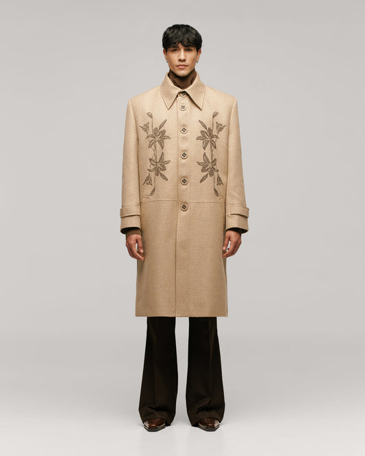 Alirio Cross-stitch Overcoat Beige